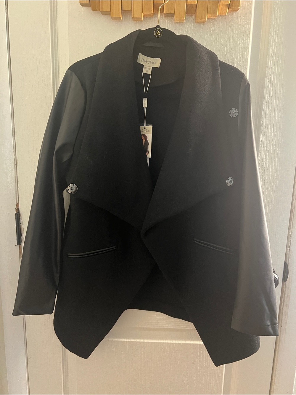 Charlie Paige Black Mixed-Media Draped Blazer